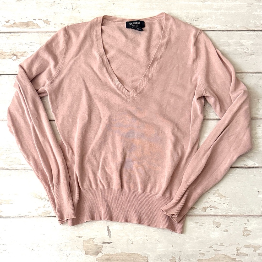 Express L/G Women’s Pink Silk Vneck Stretch Pullover Sweater Size Large